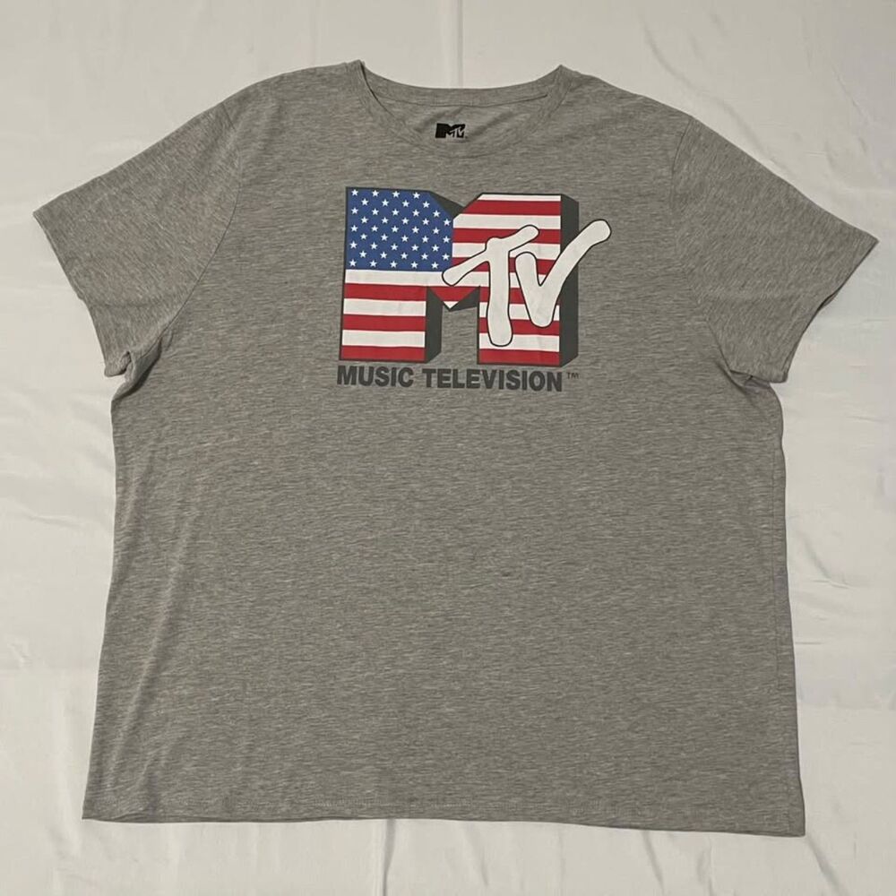 MTV Music Television 2024 American Flag Graphic T-Shirt Gray 2XL Cotton Blend